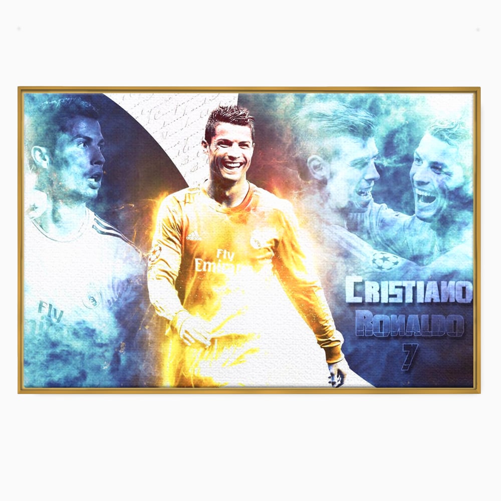 Tablou canvas cu tablou canvas cu cristiano ronaldo, in rama de aluminiu auriu
